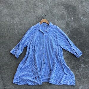 Marc New York Andrew Marc Blue & White Stripe Button Collared Shirt Dress 1X